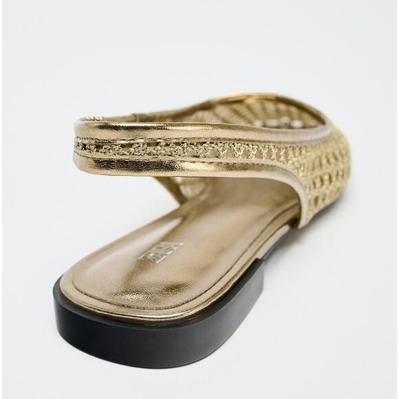 ZARA Metallic Braided Slingback Flats Gold NWT Ballerina - Picture 15 of 16